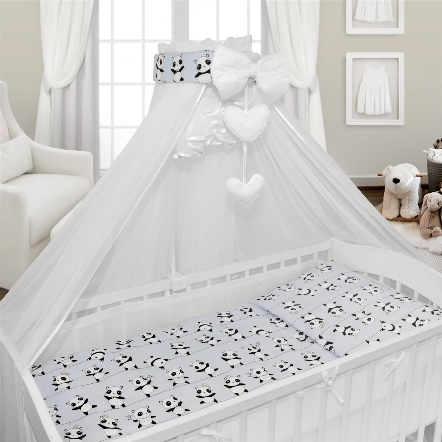BABYMAM Canopy Mosquito Drape Dressing Net Holder Nursery to Fit Cot Bed Little Panda