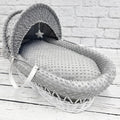 Luxury Moses Basket Padded White Wicker Baby Full Set - Grey