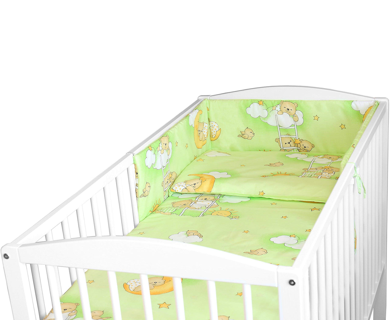 Ladder Green 3Pc Bedding Set Cotton Pillow Duvet Bumper Fit Cot 120x90cm