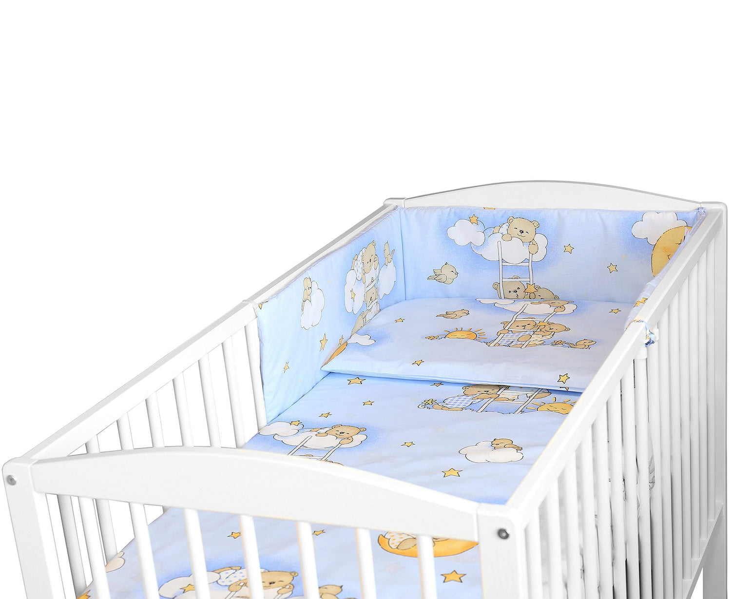 Baby 3Pc Bedding Set Pillow Duvet Bumper Fit Cot 120x60cm Teddy Ladder Blue