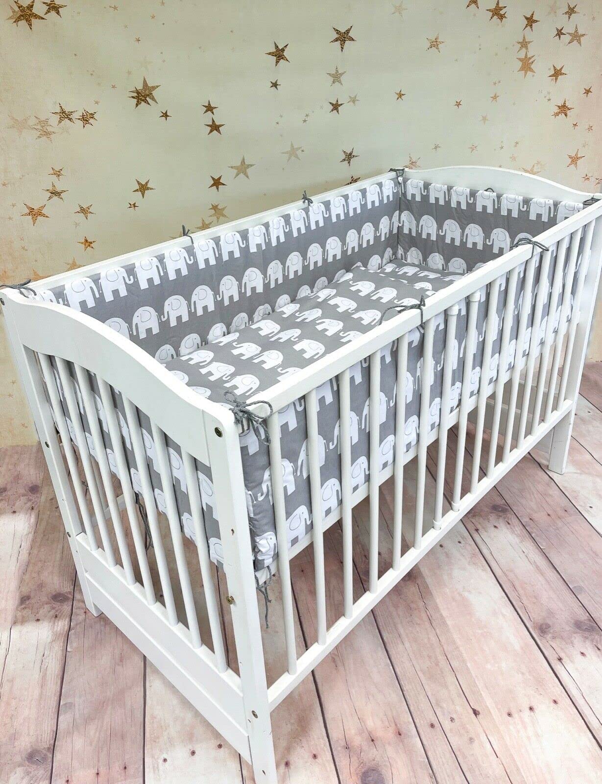 Baby Bedding Set 3pc All-round Fit Cot bed 140x70cm Elephants Grey