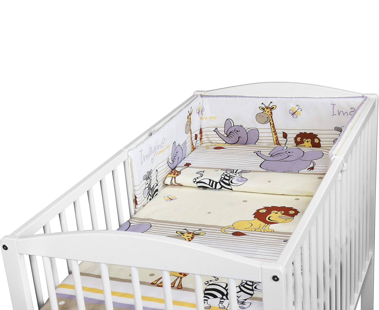 3Pc Baby Bedding Set, Pillowcase, Duvet Cover, Bumper, Fit Cot 120x60cm Safari Beige