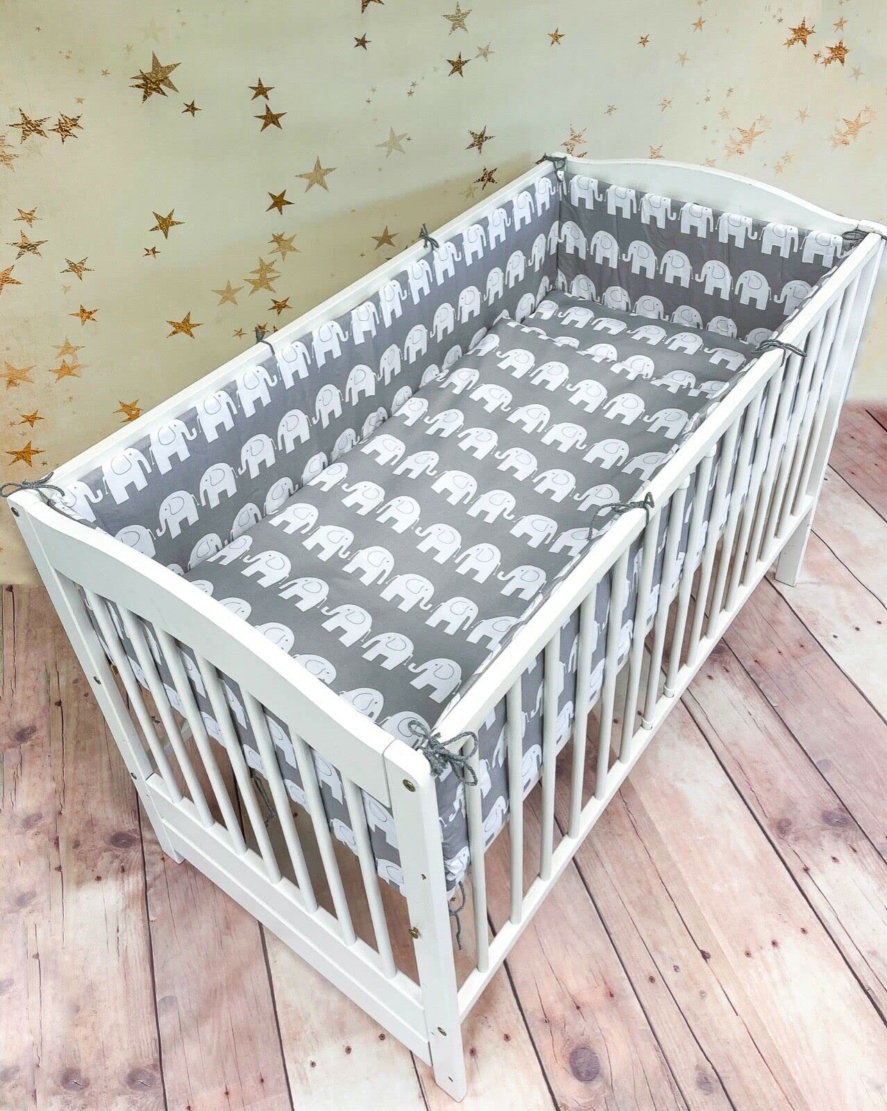 Baby Bedding Set 3pc All-round Fit Cot bed 140x70cm Elephants Grey