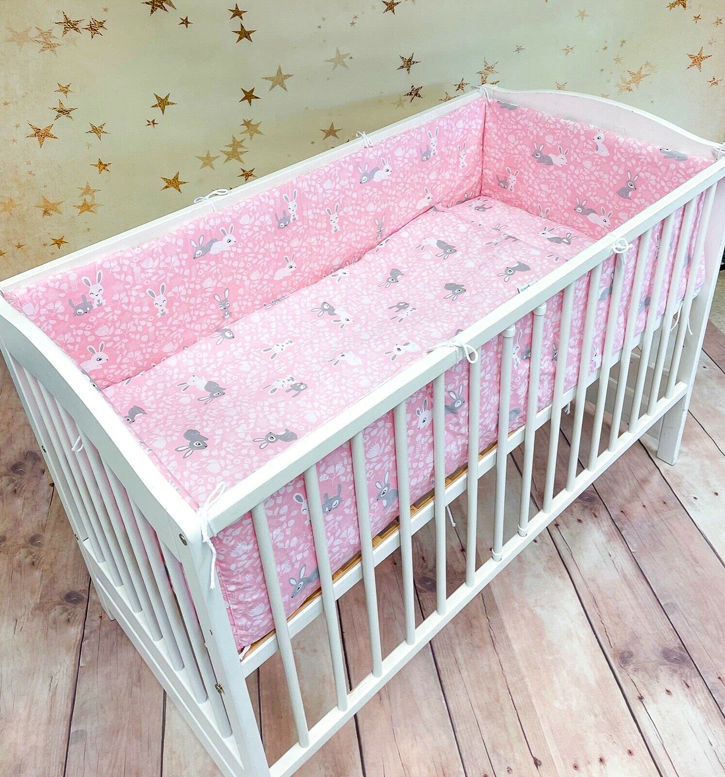 Baby Bedding Set 6pc All-round Bumper Fit Cot bed 140x70 Bunny Pink