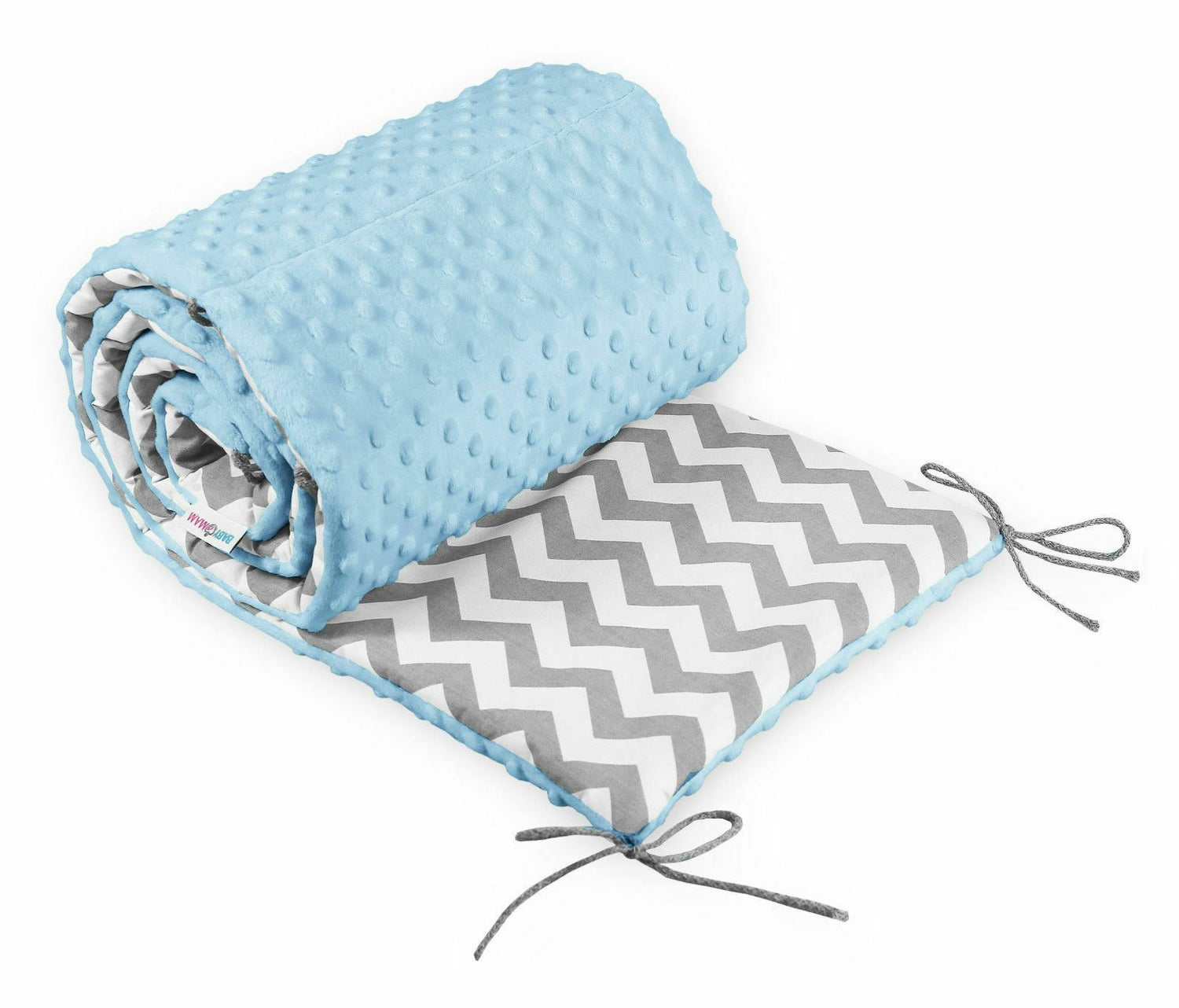 Baby Dimple Padded Bumper Nursery Protection Fit Cot Bed 190cm Blue / Zig Zag