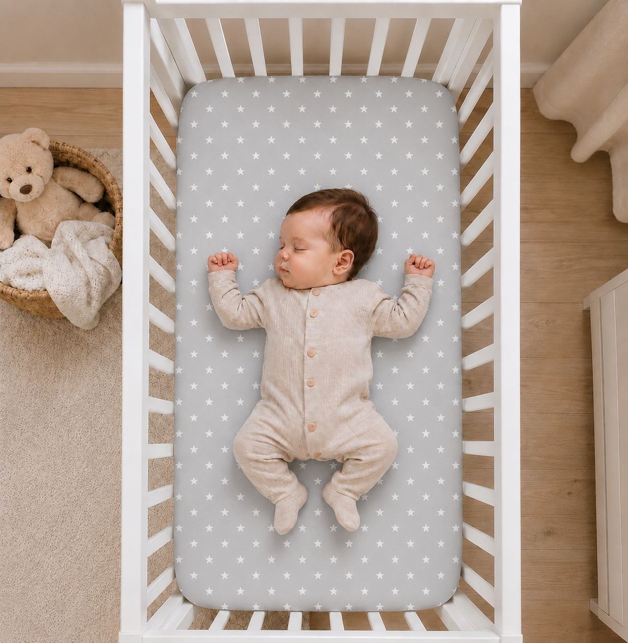 2 Pack Jersey Fitted Sheets 90x40 cm for Baby Cribs (Small Stars with Grey)