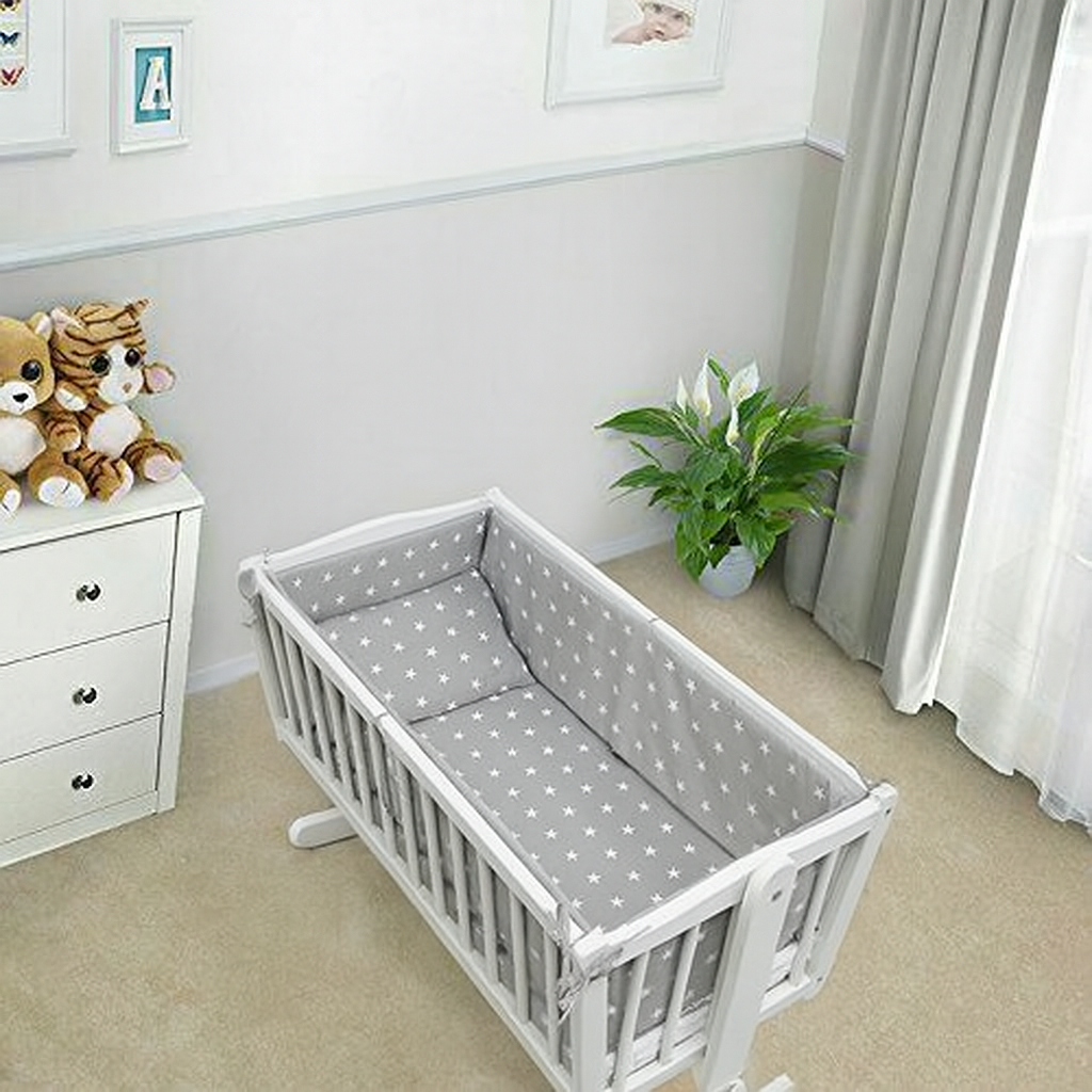 Baby Bedding Set 6pc 70x80cm Fit Crib Duvet Sheet - Small Stars on Grey