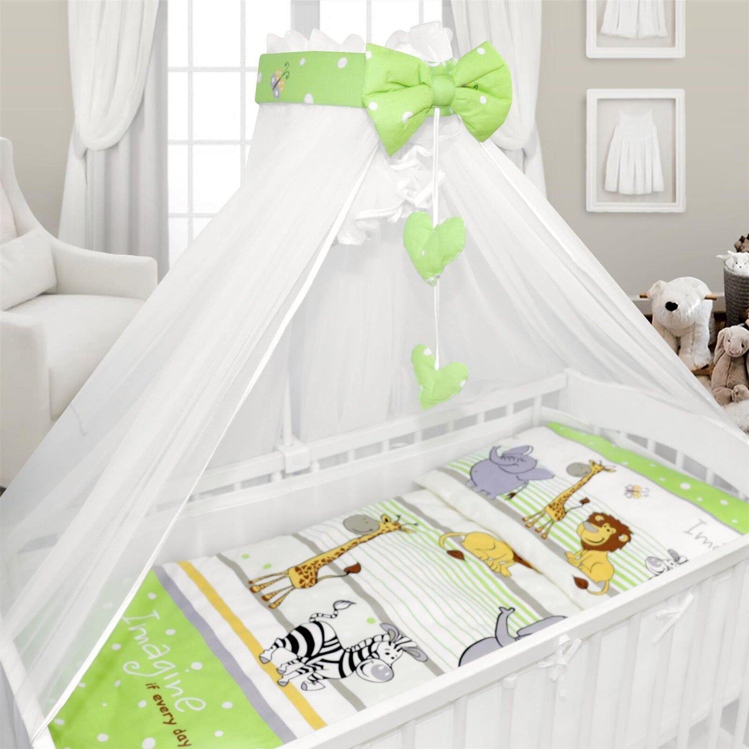 BABYMAM Canopy Mosquito Drape Dressing Net Holder Nursery to Fit Cot Bed Safari Green
