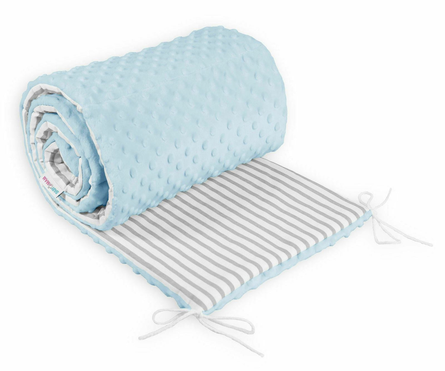 Baby Dimple Padded Bumper Nursery Protection Fit Cot Bed 190cm Blue / Grey Stripes