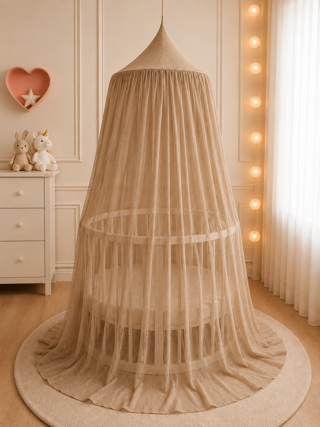 BABYMAM Canopy Mosquito Hanging Net for Crib Cot Bed Nursery - Beige