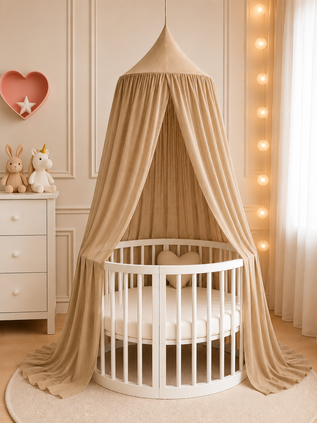 BABYMAM Canopy Mosquito Hanging Net for Crib Cot Bed Nursery - Beige