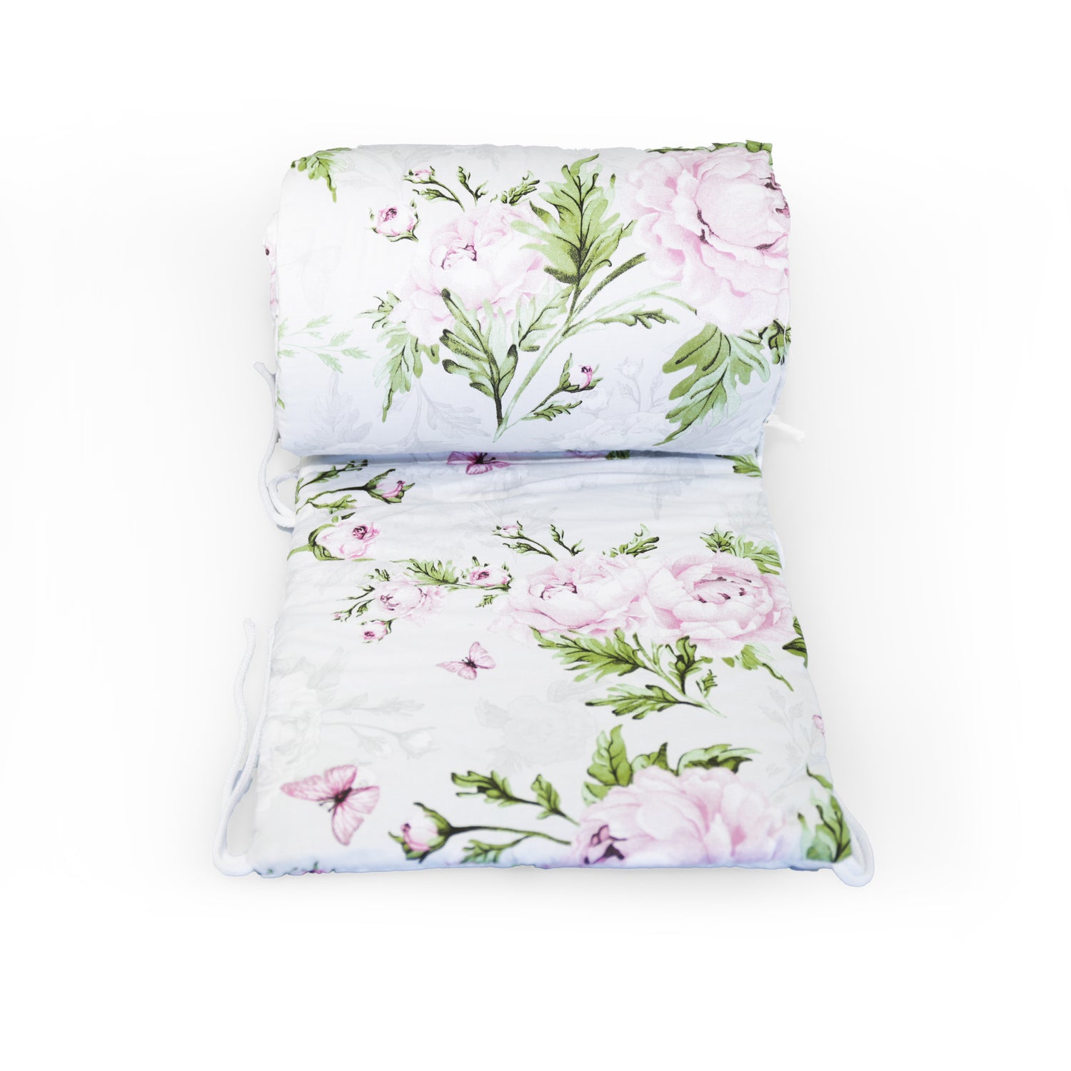 Baby Padded Bumper Fit Cot All-round 360cm Straight 100% Cotton Peony and Butterflies