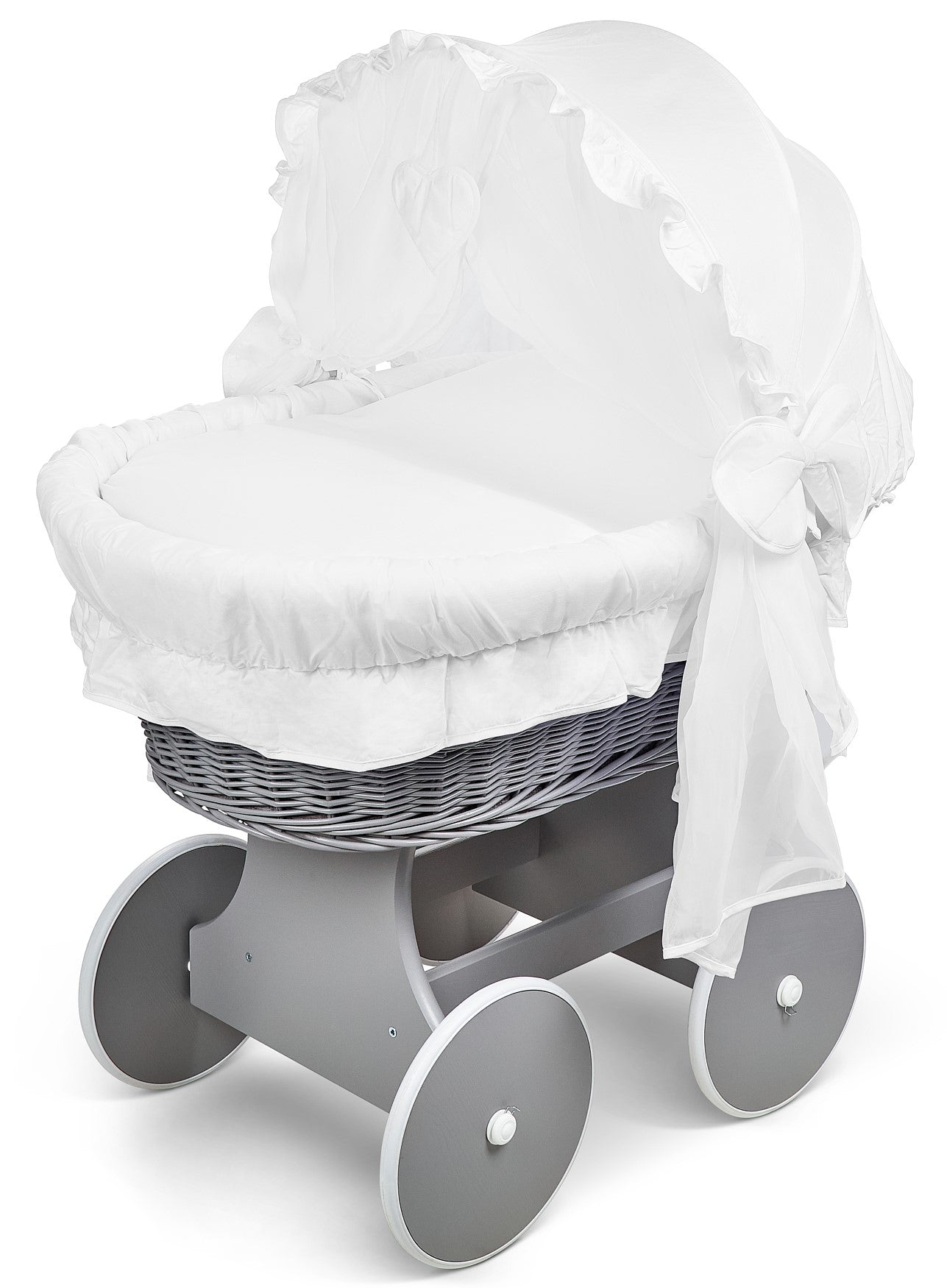 Luxury Moses Basket Grey + Wheels Stand + Full Bedding Cotton 100% with Hood - MyHappy Baby