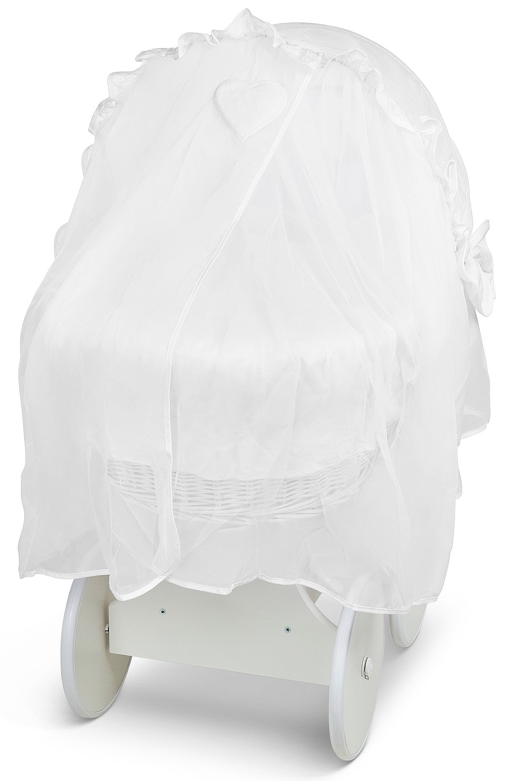 White Wicker Wheels Crib/Baby Moses Basket + Complete Bedding White/Cotton - MyHappy Baby