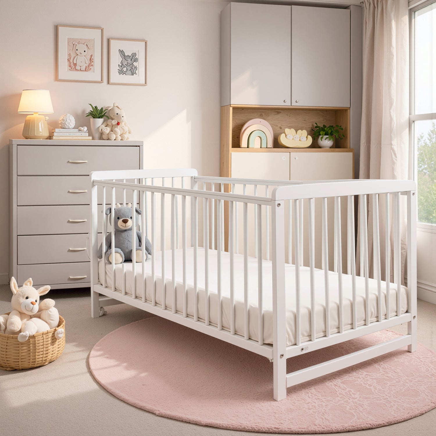 Luxury Baby Cot Crib Bed Free Mattress 120x60cm Newborn White