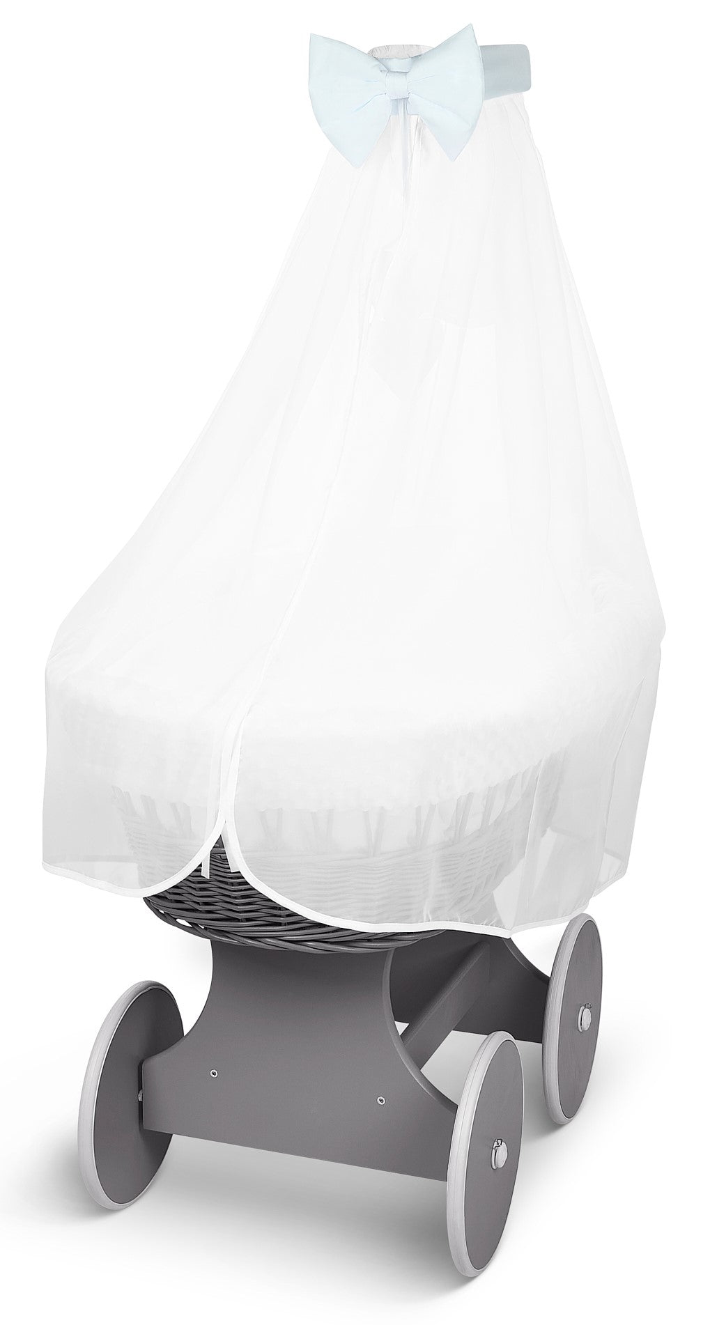 Wicker Grey Wheels Moses Basket Baby Blue