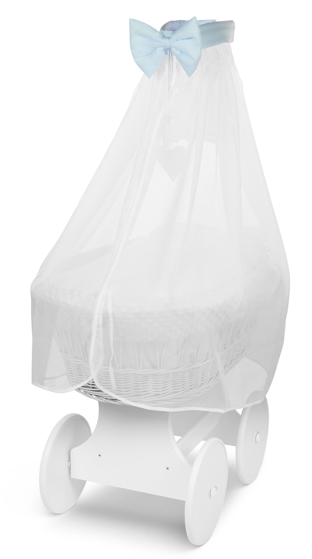 White Wicker Baby Moses Basket with Wheels Blue