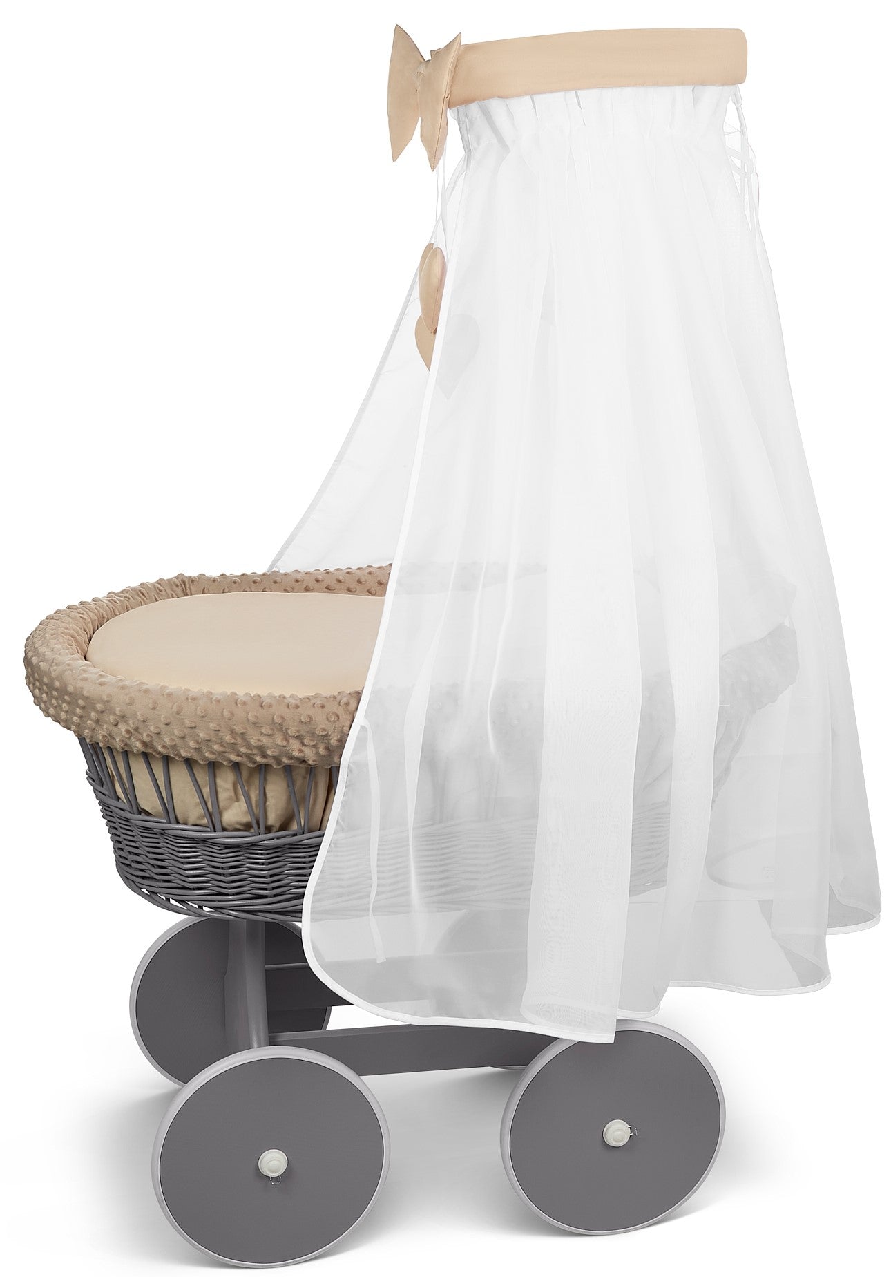 Luxury Moses Basket Grey Wheels Stand Beige