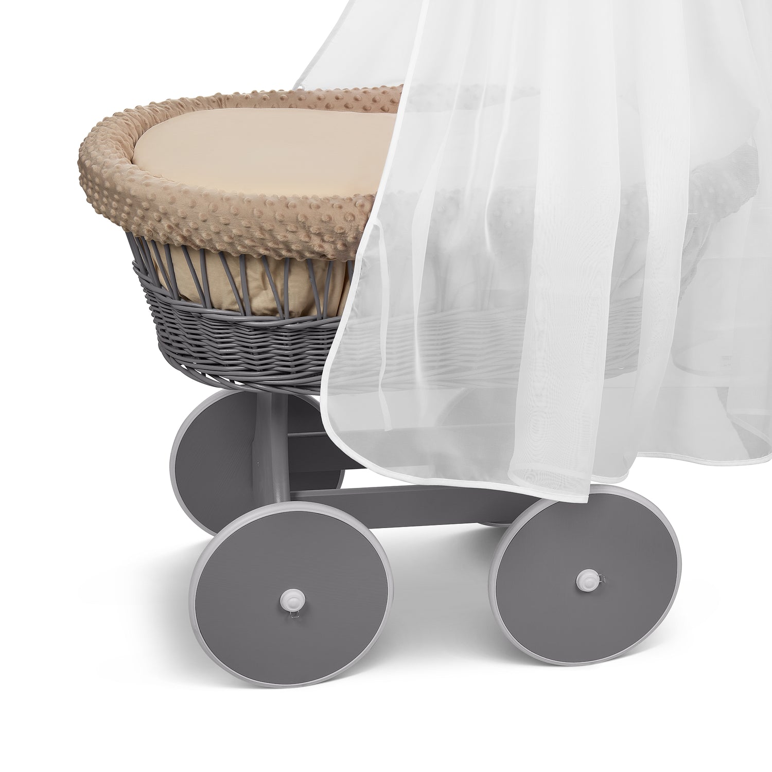 Luxury Moses Basket Grey Wheels Stand Beige