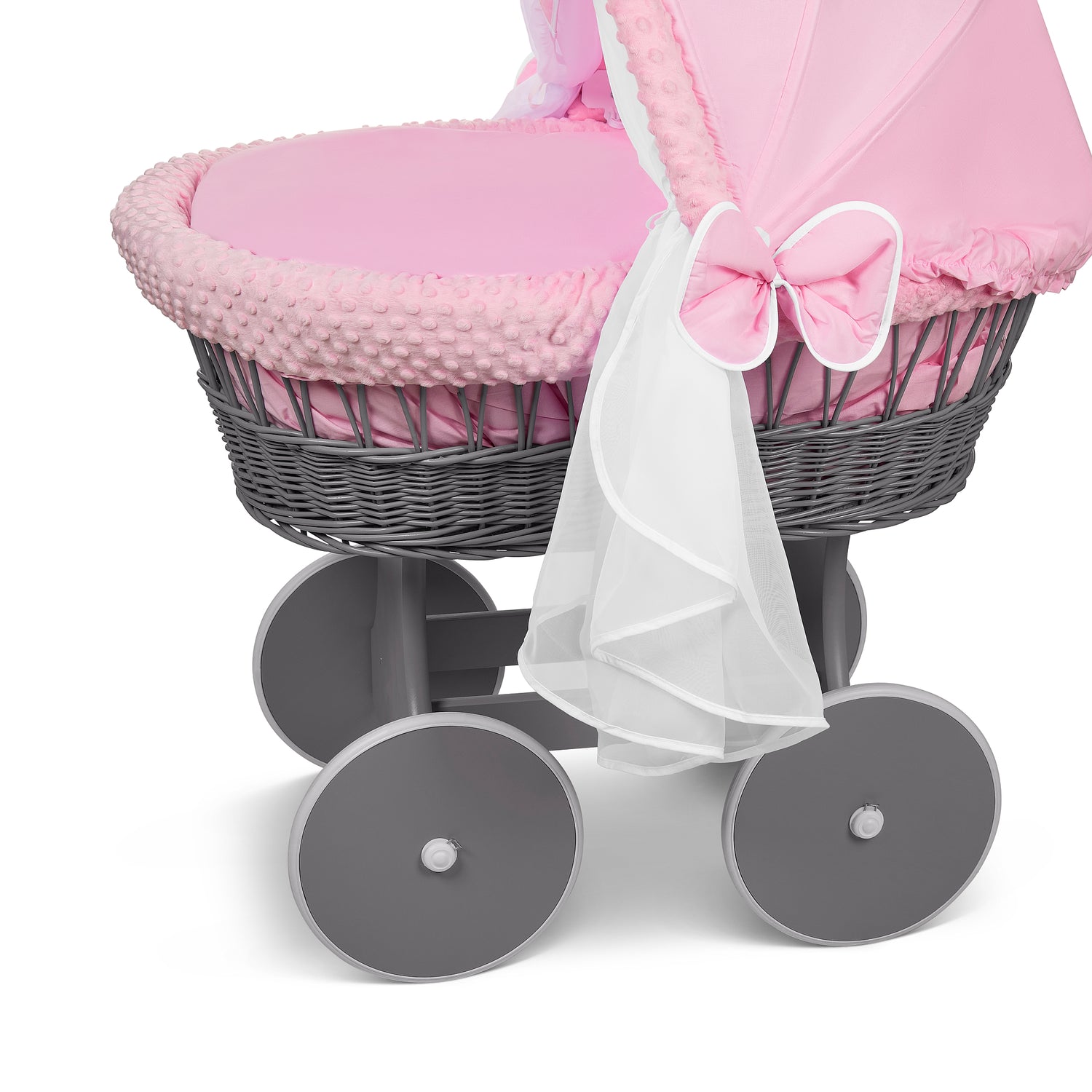 Luxury Moses Basket Grey + Wheels Stand + Full Bedding Dimple Pink with Hood - MyHappy Baby