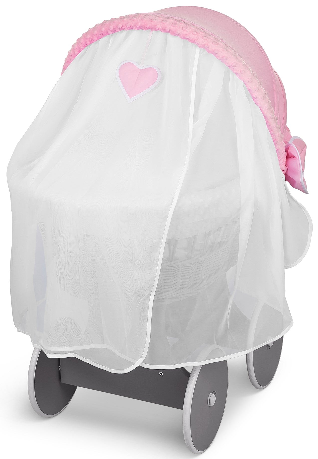 Luxury Moses Basket Grey + Wheels Stand + Full Bedding Dimple Pink with Hood - MyHappy Baby