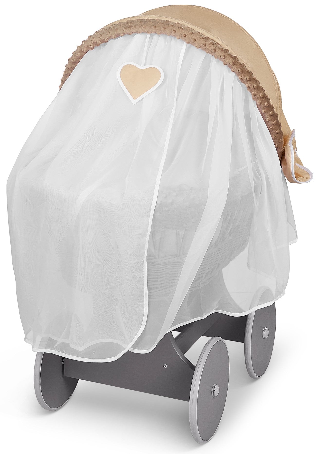 Luxury Grey Moses Basket Wheels Stand Beige Dimple Bedding