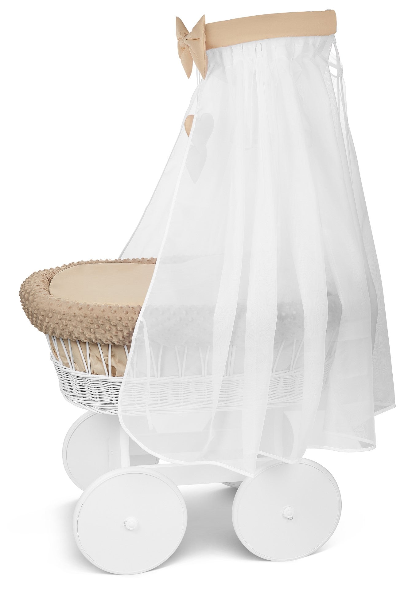 White Wicker Wheels Baby Moses Basket Beige