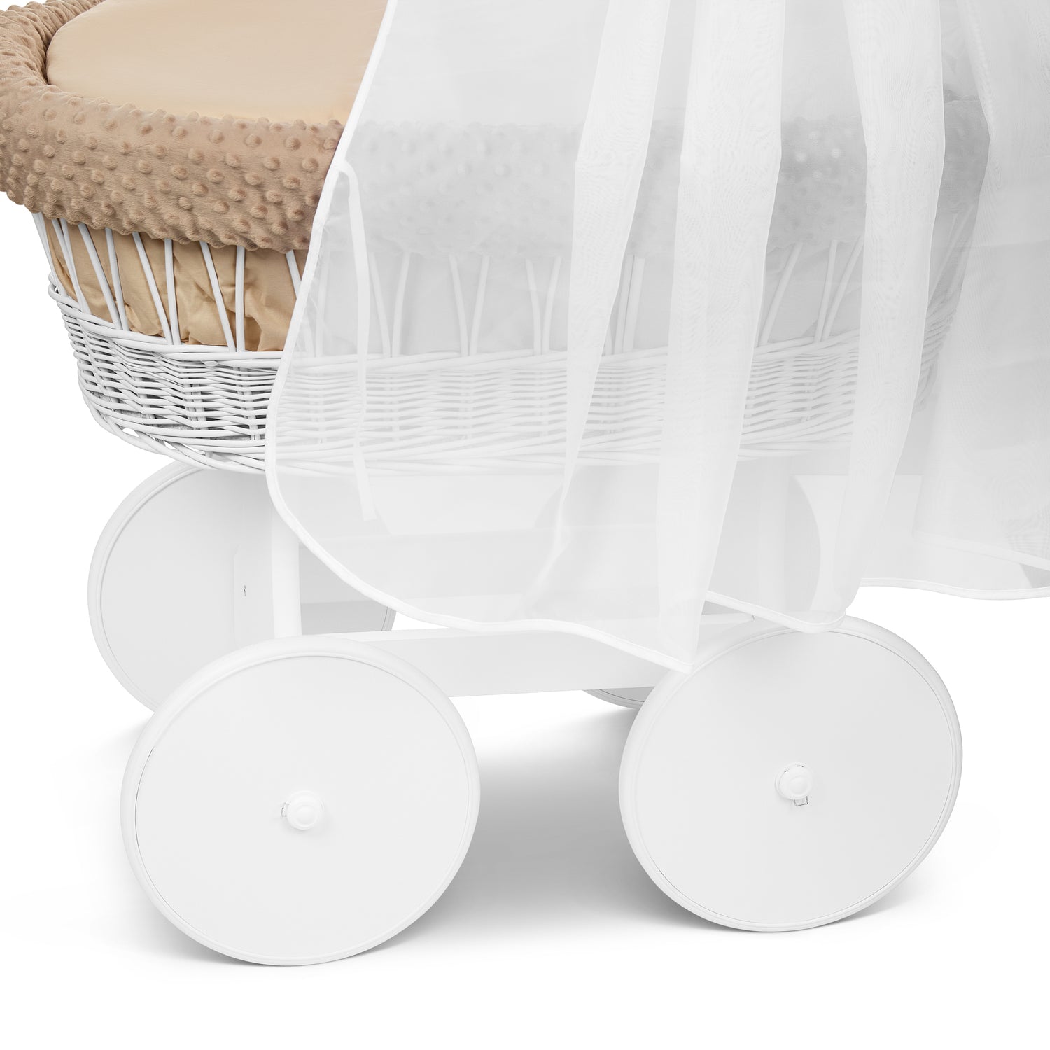 White Wicker Wheels Baby Moses Basket Beige