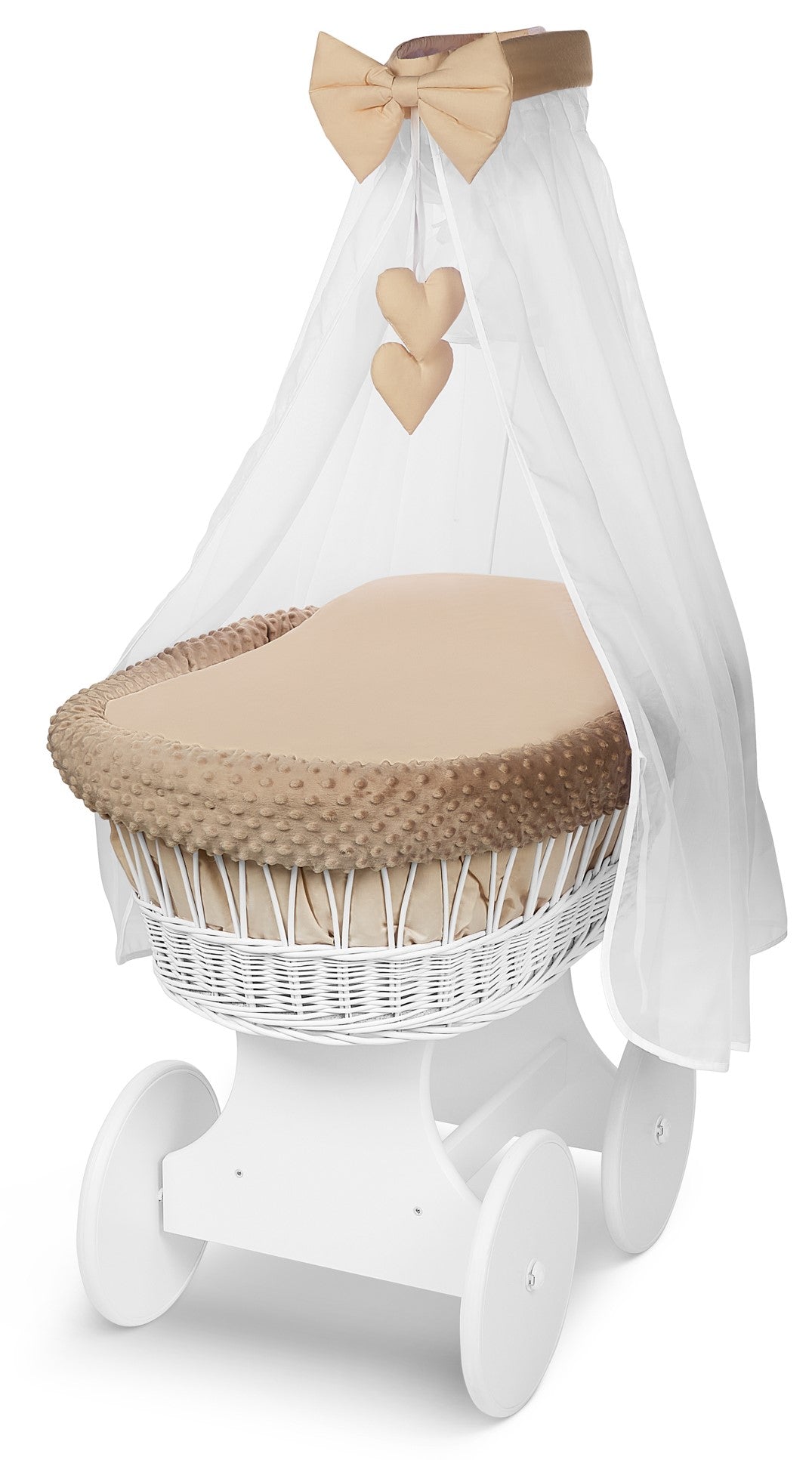 White Wicker Wheels Baby Moses Basket Beige