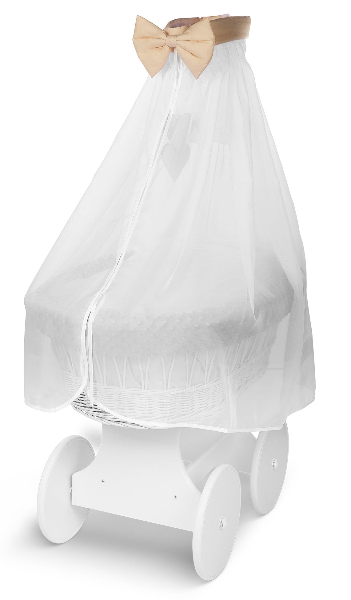 White Wicker Wheels Baby Moses Basket Beige