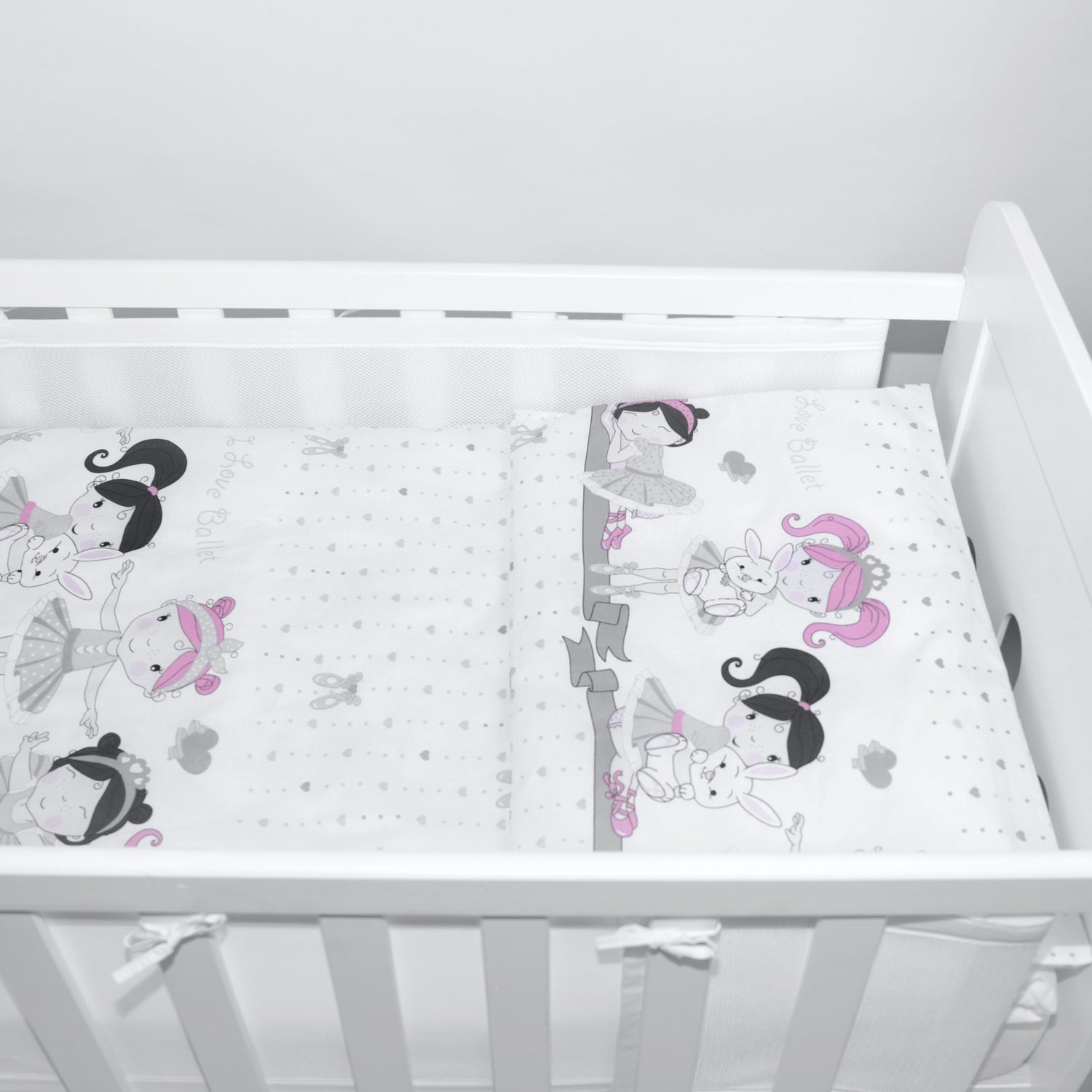 Baby Cot Bedding Set 5Pc Fit Cotbed 135x100cm Ballerina Grey