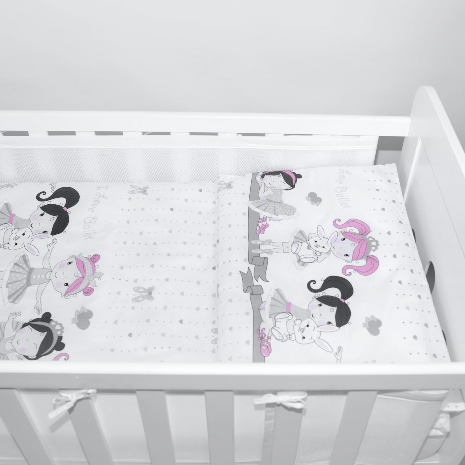 Baby Cot Bedding Set 6Pc Fit Cot 120x60cm Ballerina Grey