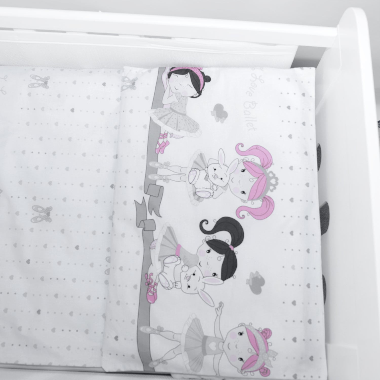 Baby Cot Bedding Set 5Pc Fit Cot 120x60cm Ballerina Grey