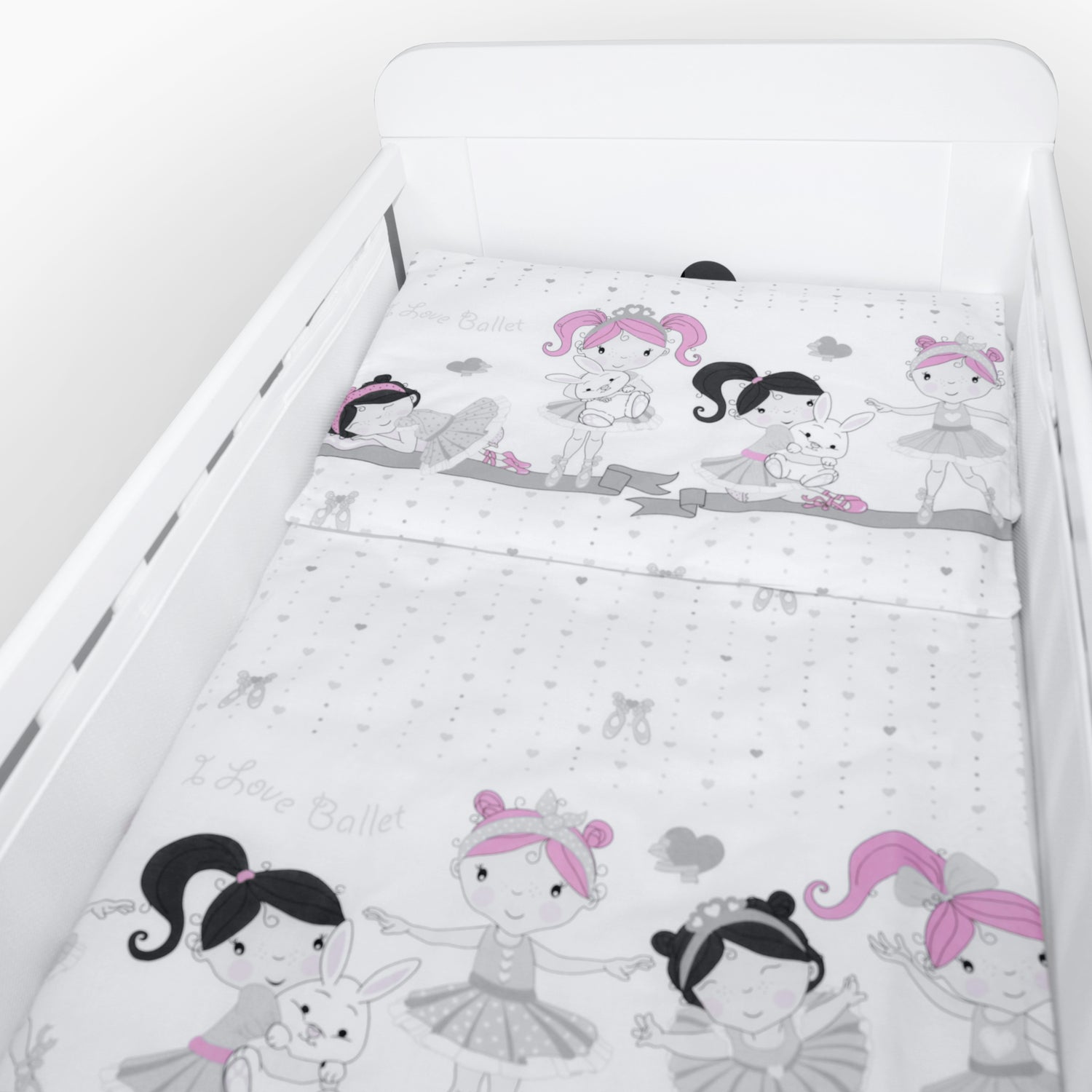 Baby Cot Bedding Set 5Pc Fit Cot 120x60cm Ballerina Grey