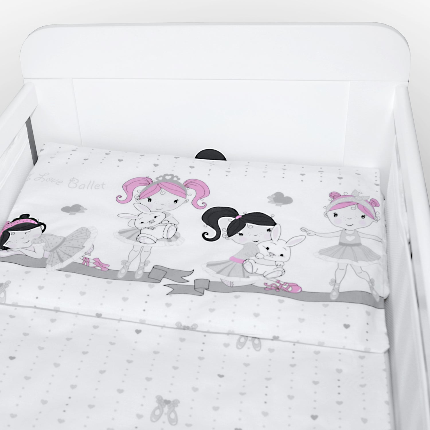 Baby Cot Bedding Set 6Pc Fit Cot 120x60cm Ballerina Grey - MyHappy Baby