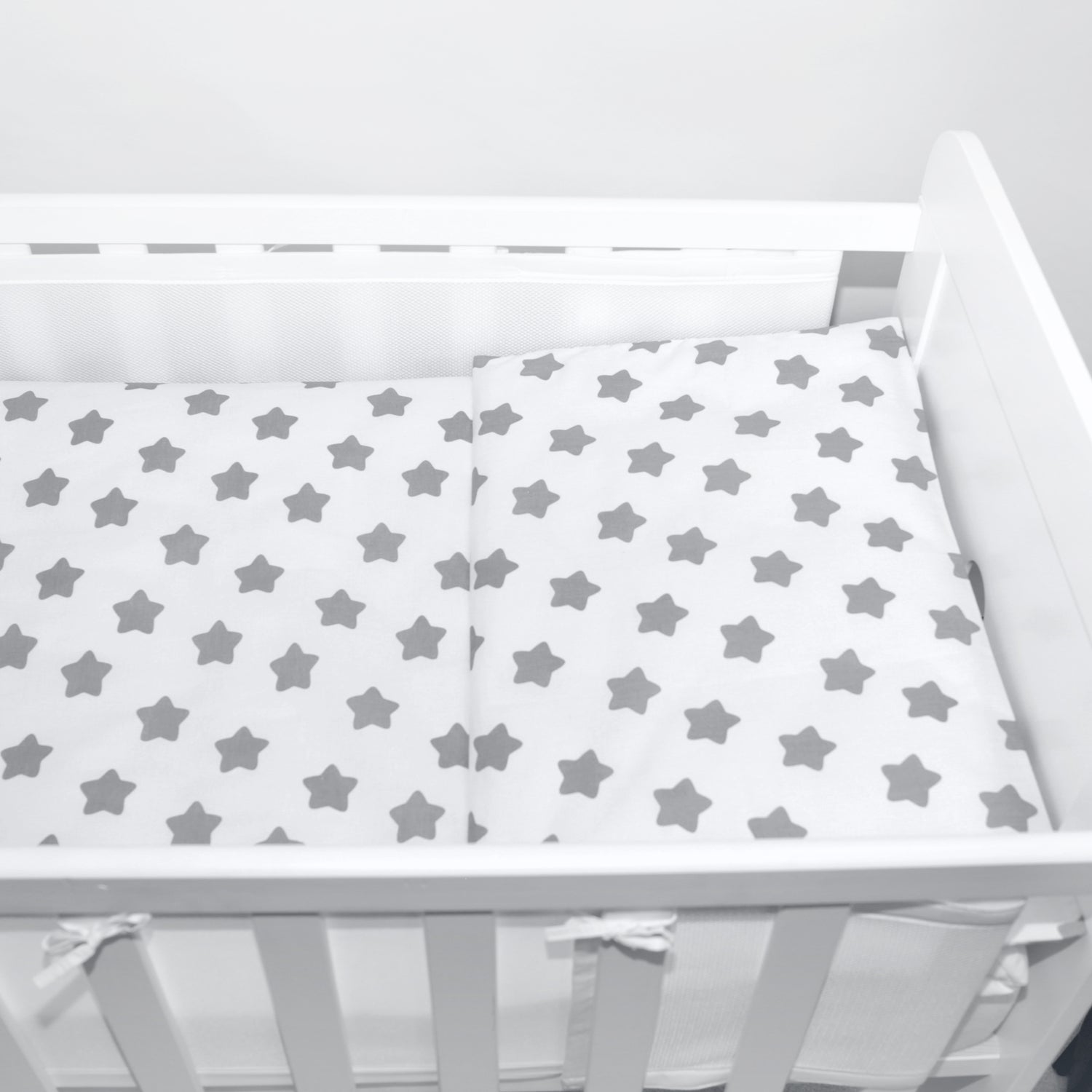 Baby Cot Bedding Set 5Pc Fit Cotbed 135x100cm Big Grey on White