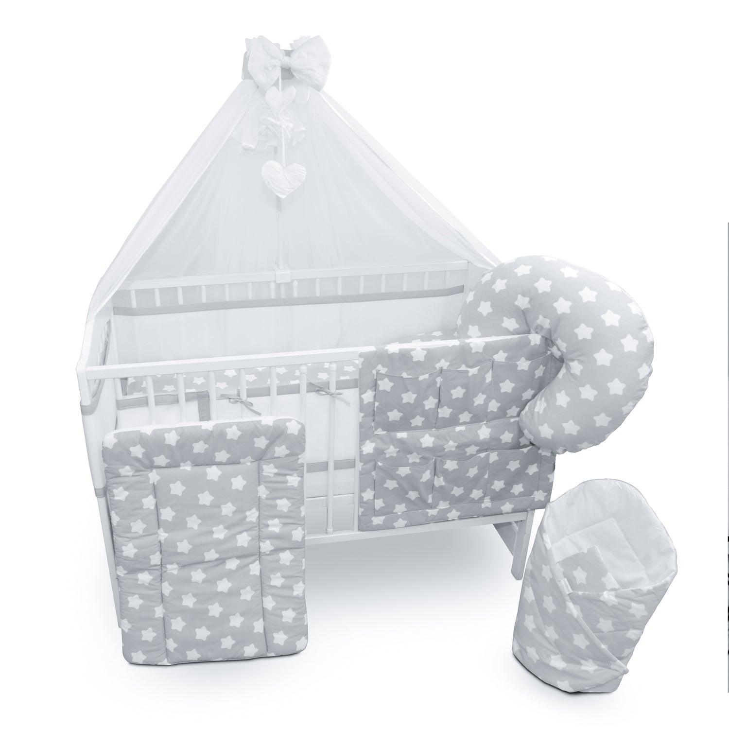 Baby Cotbed Bedding Set 14Pc Fit Cot 140x70 Big white on grey