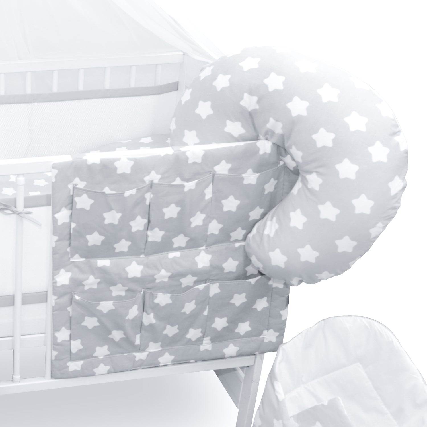 Baby Cotbed Bedding Set 14Pc Fit Cot 140x70 Big white on grey