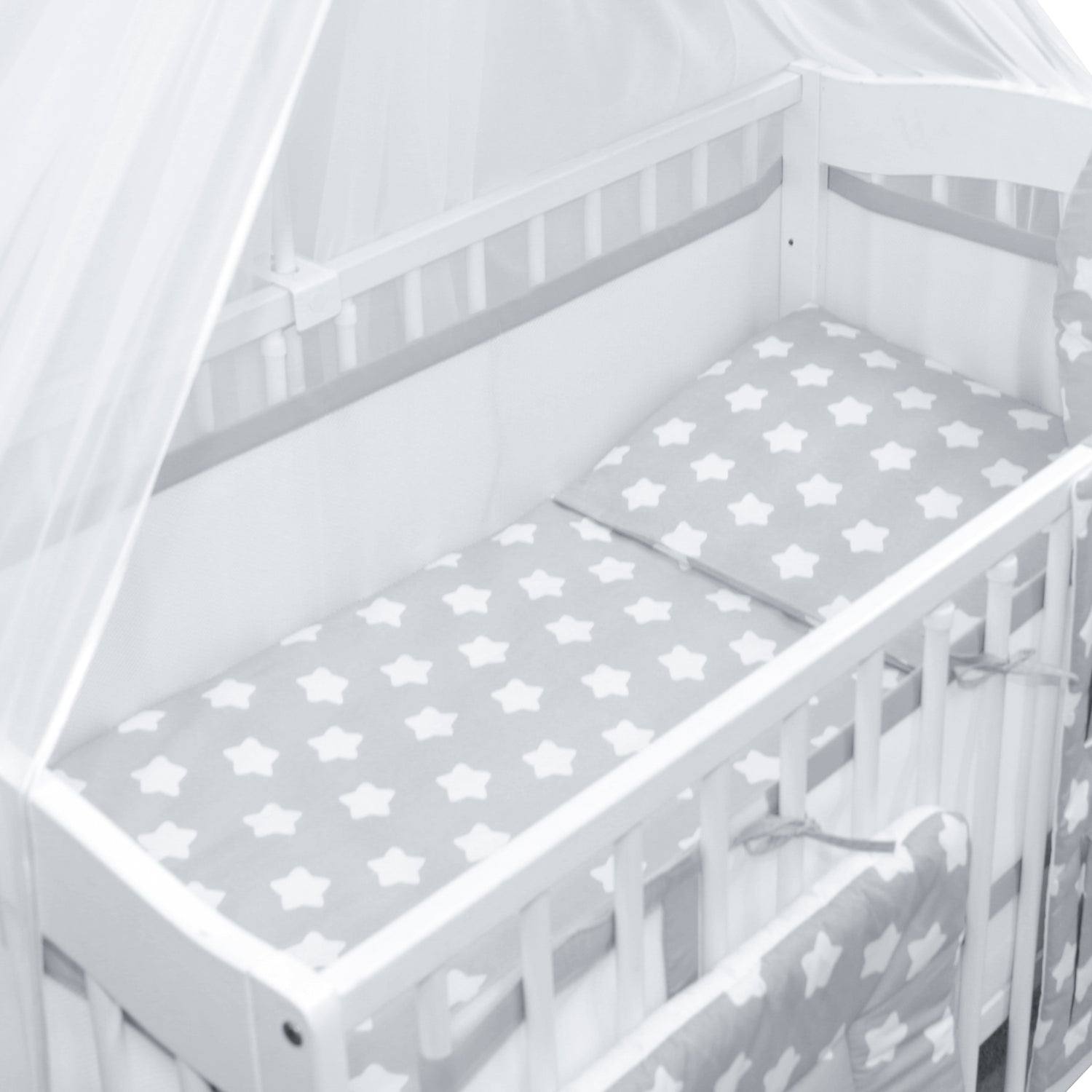 Baby Cotbed Bedding Set 14Pc Fit Cot 140x70 Big white on grey
