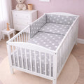 Baby Bedding 6Pc Cotton Set Duvet Cot 120x60cm - Big White Stars With Grey