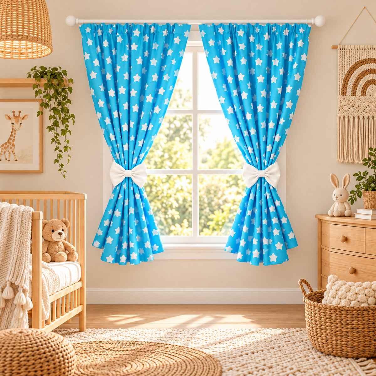 Nursery Curtains for Babies & Toddler's Bedroom Window Big white stars on turquoise