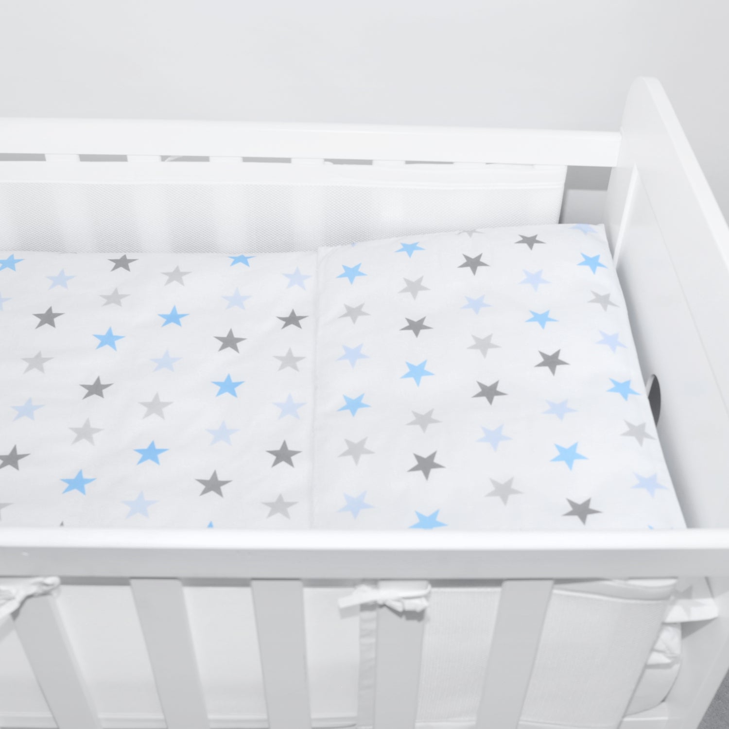 Baby Cot Bedding Set 3Pc Fit Cot 120x60cm Grey Blue Stars