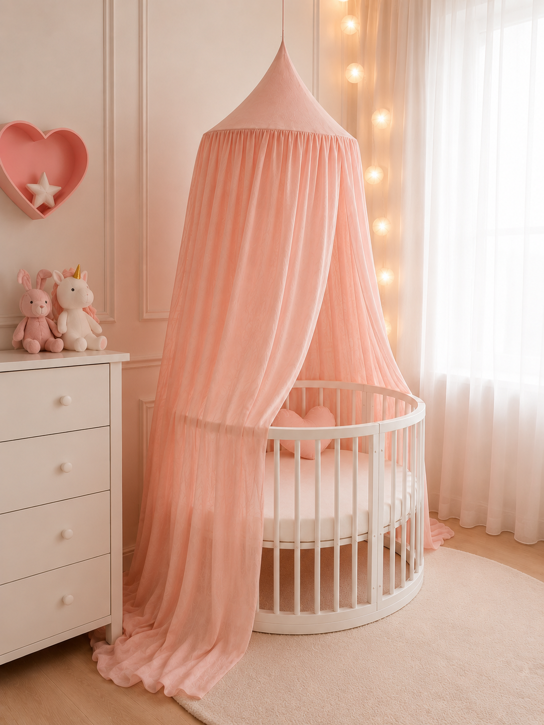 BABYMAM Canopy Mosquito Hanging Net for Crib Cot Bed Nursery - Peach Pink