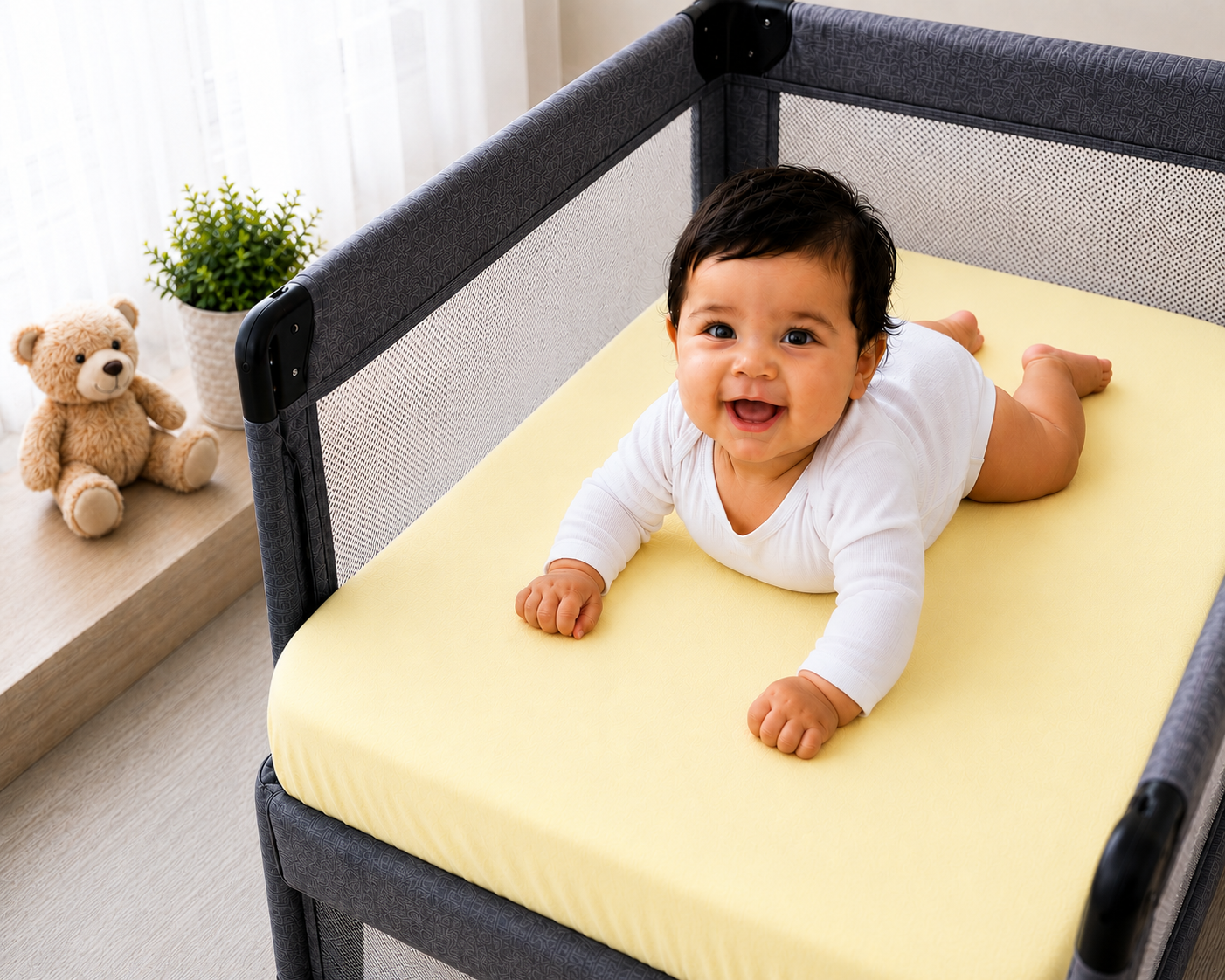2PC Baby Jersey Organic 100% Cotton Fitted Sheet for Travel Cot Mattress 95x65cm (Yellow)