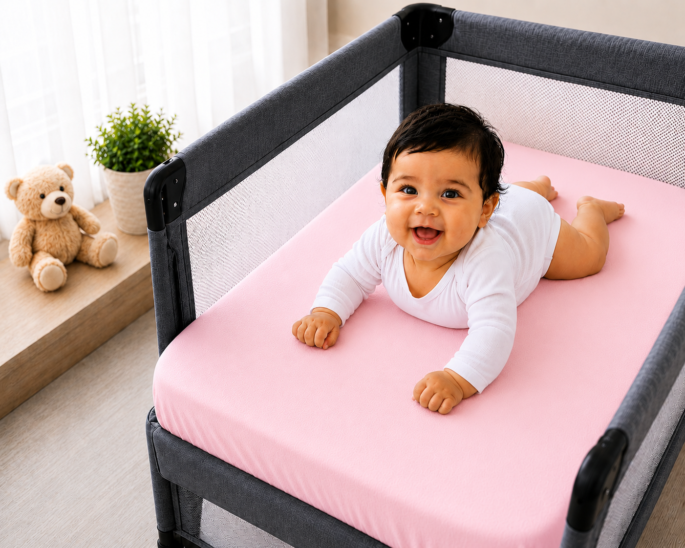2PC Baby Jersey Organic 100% Cotton Fitted Sheet for Travel Cot Mattress 95x65cm (Pink)