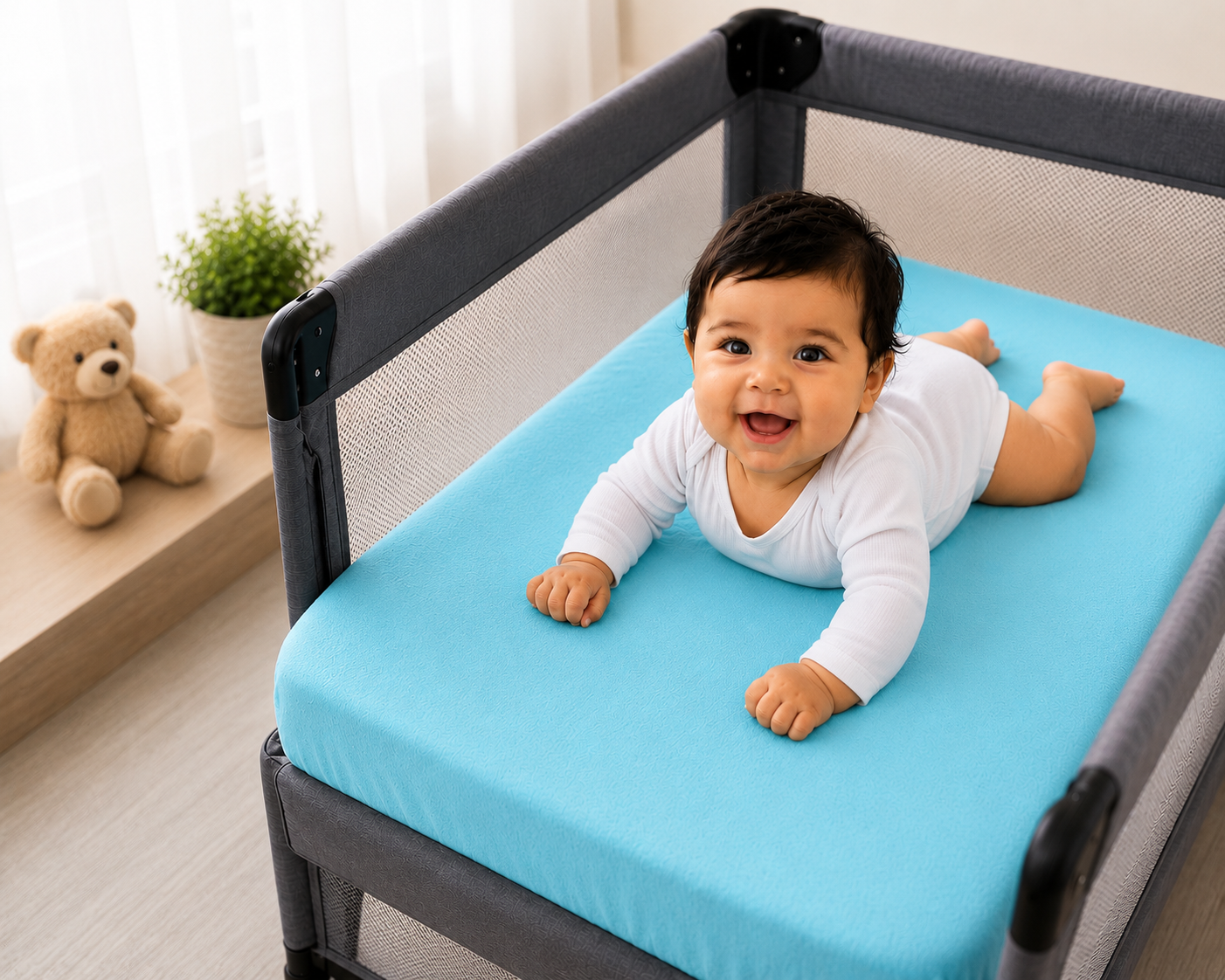 Share 2PC Baby Jersey Organic 100% Cotton Fitted Sheet for Travel Cot Mattress 95x65cm (Blue)