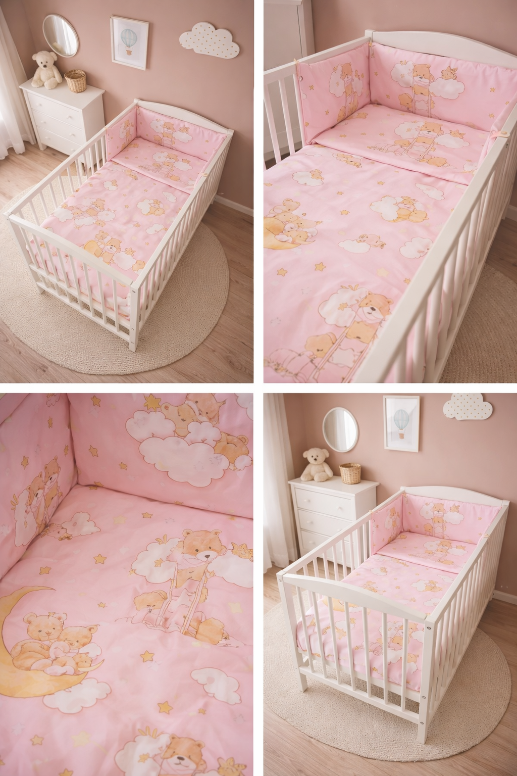 6Pc Baby Bedding Set Duvet Fit Cot 120x60cm Ladder Pink