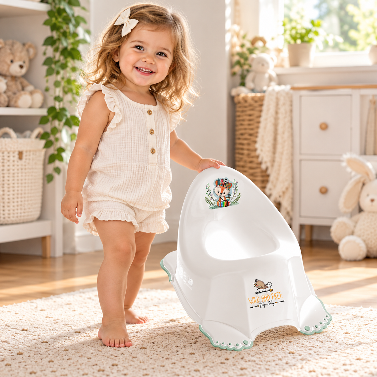 Children's Potty for Toilet Training Non-Slip Feet Ergonomic Toddler Potty with High Backrest - Wild West Fox