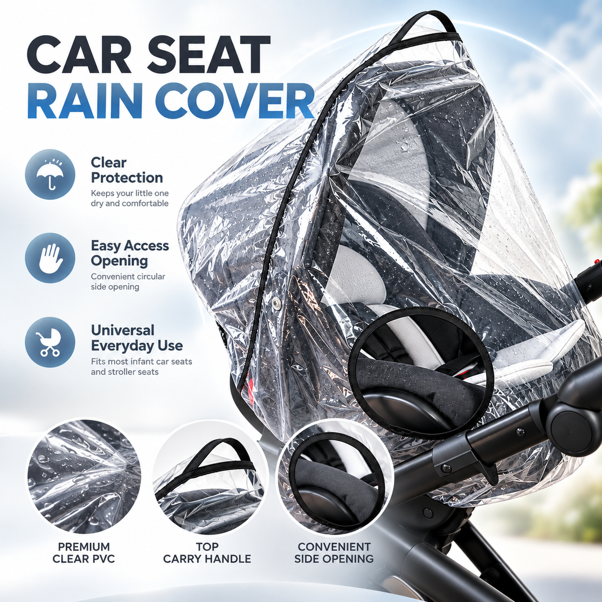 Baby Car Seat Rain Cover Clear Waterproof PVC Infant Carrier Rainhood with Ventilation Opening