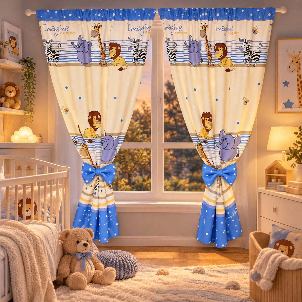 Nursery Curtains for Babies & Toddler's Bedroom Safari blue